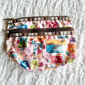 LeSportsac Lei Aloha Stamp Print Hawaii Exclusive 2 Zip Cosmetic Case